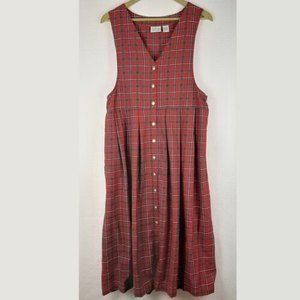 Laura Gayle Women Mama Red Plaid Jumper Dress Midi Rayon Blend Buttons Size 14